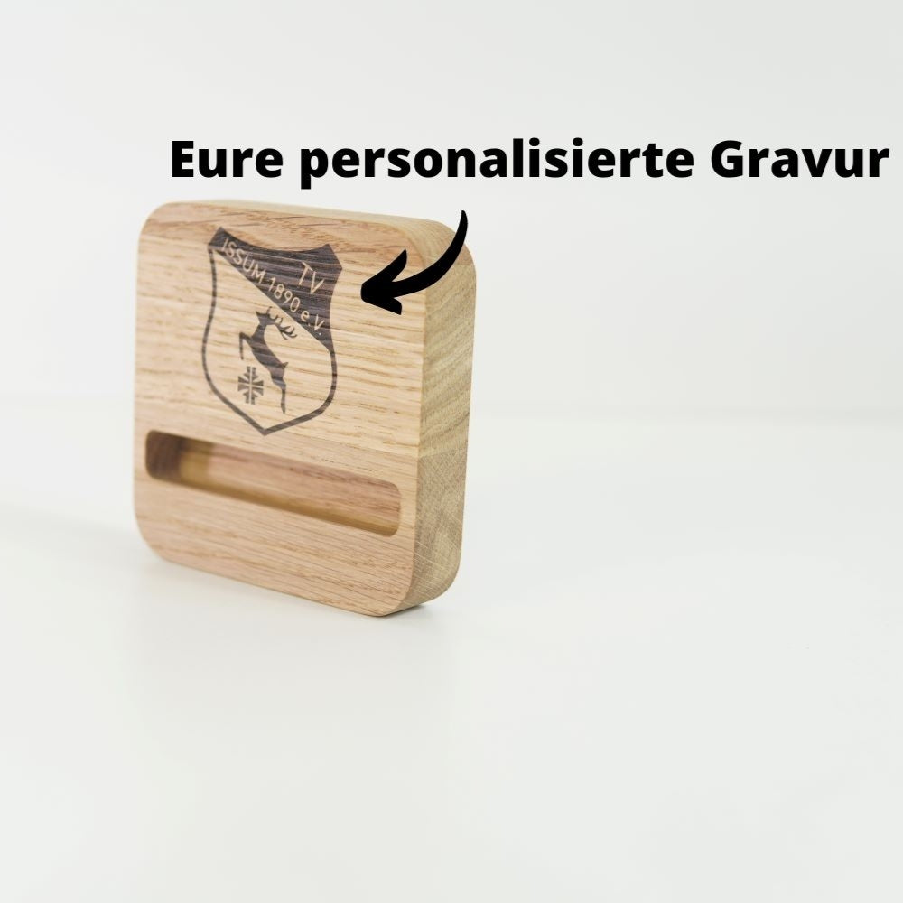 Handystand Handyhalter Gravur personalisiert Oak Eiche Holz