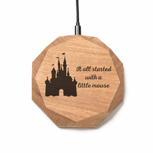 Wireless Charger QI Maus Schloss / Mouse Castle Design (Gravur) [Eiche] Holz