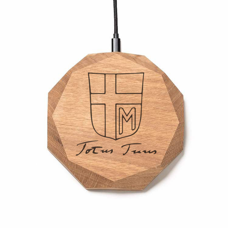 Wireless Charger QI Totus Tuus / Papst Joh. Paul 2 Design (Gravur) [Eiche] Holz