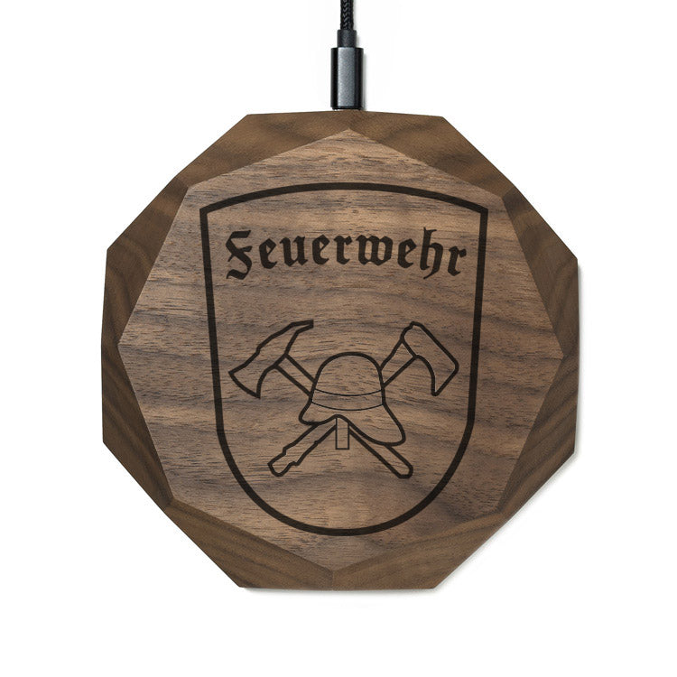 Wireless Charger QI Feuerwehr Design (Gravur) [Walnuss] Holz